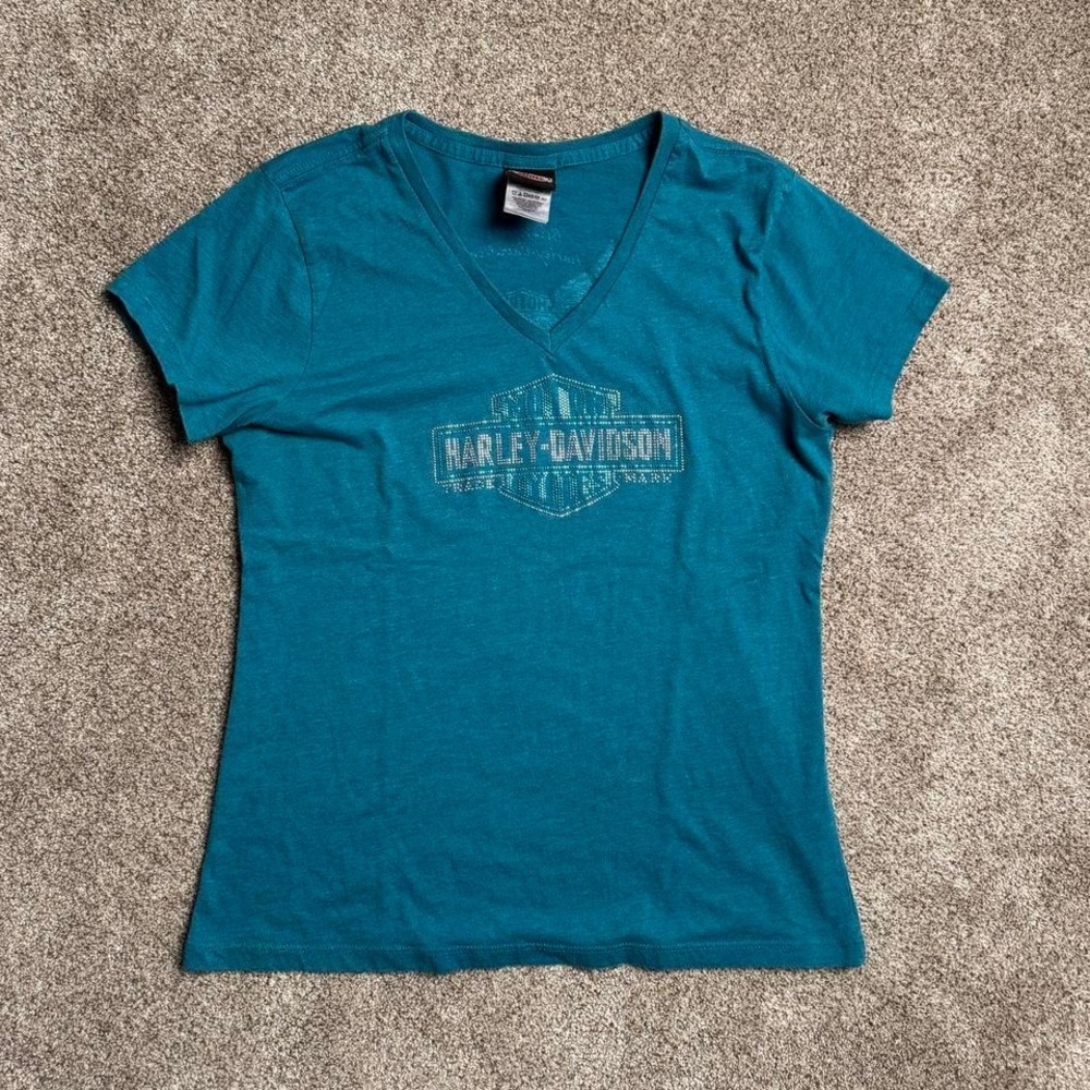 BLUE HARLEY DAVIDSON RHINESTONE "BUMPUS" TOP
